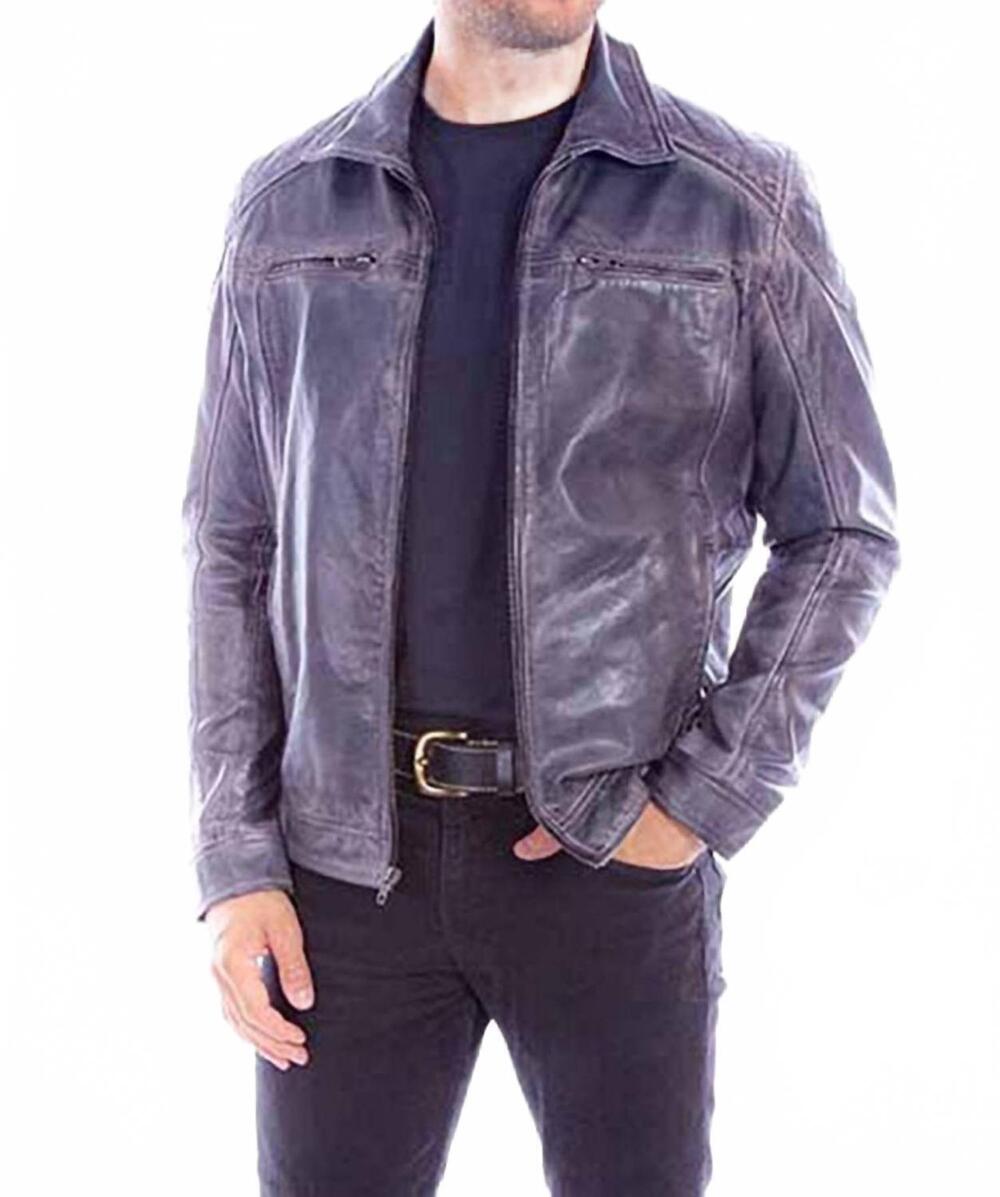 NEW SCULLY washed lamb leather jacket in vintage grey